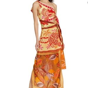 chinese dress ladies Bird Leaves Sand One Shoulder Maxi Dress  FARM Rio